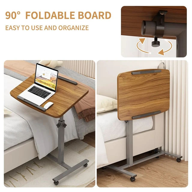 Alt view image 5 of 7 - Laptop Table Mobile Adjustable Height Portable Desk Notebook Swivel PC Computer Rolling Desk with Wheels, Laptop Stand for Couch Bedside Hospital Bed Table