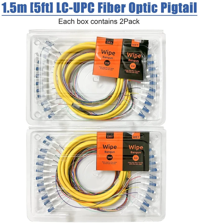 Alt view image 6 of 6 - 4Pack LC UPC 12 Fibers OS2 Single Mode Bunch Fiber Optic Pigtail, SingleMode 9/125 LC-UPC Fiber Pigtail, 1.5m (5ft)