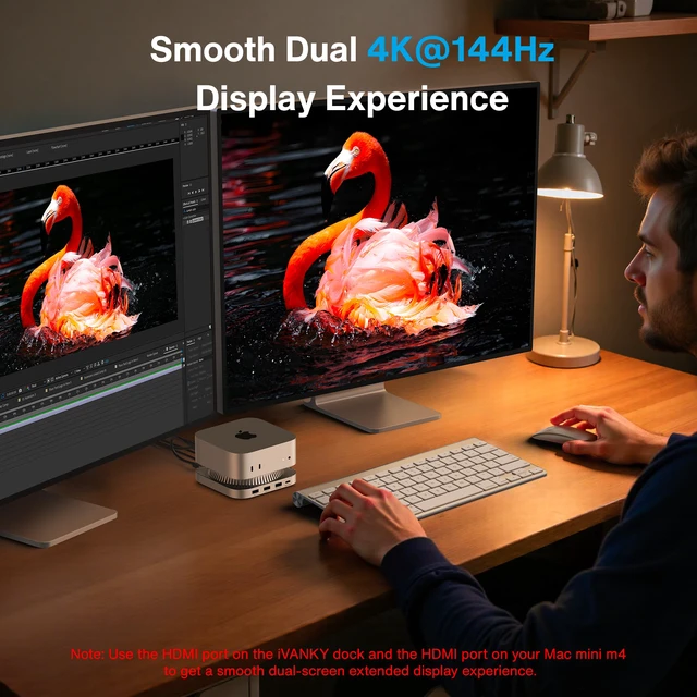 Alt view image 3 of 7 - Mac mini M6, M5 Pro, M4 Dock, 13-in-1 4K@144Hz Extended Displays Docking Station Stand for M4Pro, 10Gbps, with M.2 NVMe SSD Enclosure Hub, HDMI, SD/TF, Audio Ports*2, 20W PD Adapter*1
