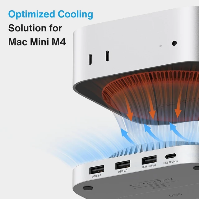 Alt view image 7 of 7 - Mac mini M6, M5 Pro, M4 Dock, 13-in-1 4K@144Hz Extended Displays Docking Station Stand for M4Pro, 10Gbps, with M.2 NVMe SSD Enclosure Hub, HDMI, SD/TF, Audio Ports*2, 20W PD Adapter*1