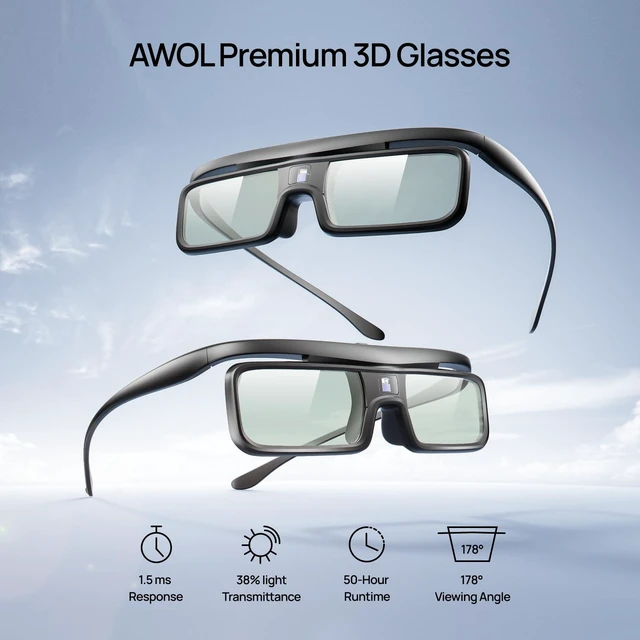Alt view image 2 of 7 - DLP Link 3D Glasses, Rechargeable Active Shutter Eyewear compatible LTV-2500, LTV-3500, Vanish TV & other DLP-LINK 3D projectors (1 Pack)