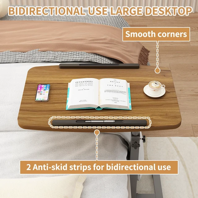 Alt view image 6 of 7 - Laptop Table Mobile Adjustable Height Portable Desk Notebook Swivel PC Computer Rolling Desk with Wheels, Laptop Stand for Couch Bedside Hospital Bed Table