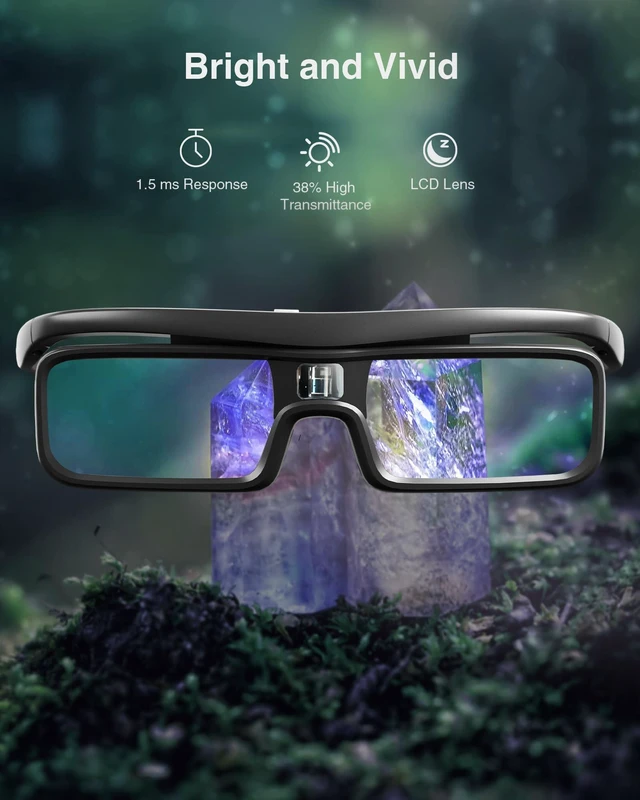 Alt view image 5 of 7 - DLP Link 3D Glasses, Rechargeable Active Shutter Eyewear compatible LTV-2500, LTV-3500, Vanish TV & other DLP-LINK 3D projectors (1 Pack)