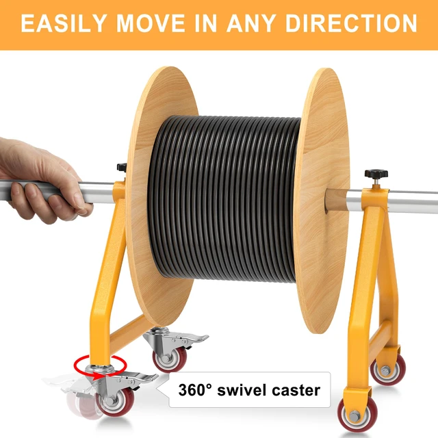 Alt view image 3 of 7 - Wire Spool Rack Holder 220LB Capacity Cable Caddy for Spool (No Rod) Full Carbon Steel Frame,Scratch-Resistant Powder Coat Finish,Folds Flat for Compact Storage, Lightweight