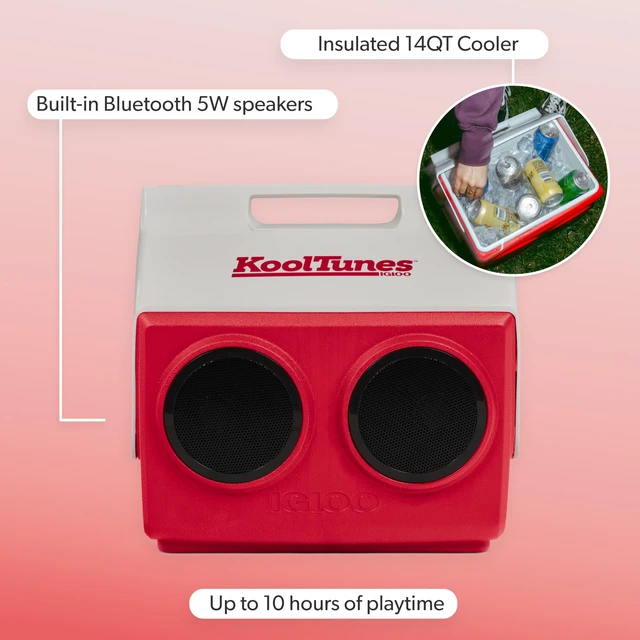 Alt view image 2 of 7 - Kool Tunes Retro Bluetooth Boombox Cooler, 14 Qt Playmate Cooler with Speakers