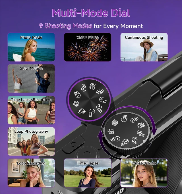 Alt view image 6 of 7 - Digital Camera, 5K 80MP Digital Camera for Photography with 3" 180° Flip Screen with 18X Zoom, 64GB SD Card, Travel Camera for YouTube with Anti-Shake, Camera for Teens