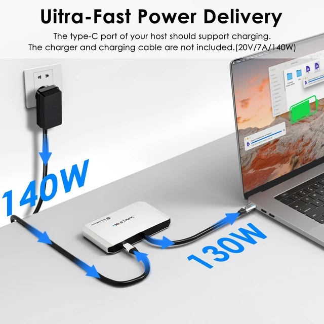 Alt view image 6 of 7 - Laptop Docking Station, 4 Monitors for HDMI, Single 4K@144Hz 140W PD in, Compatible with M1/M2/M3/M4/Macbook Neo, macOS and Windows, Required SMI Driver & Host USB3.2