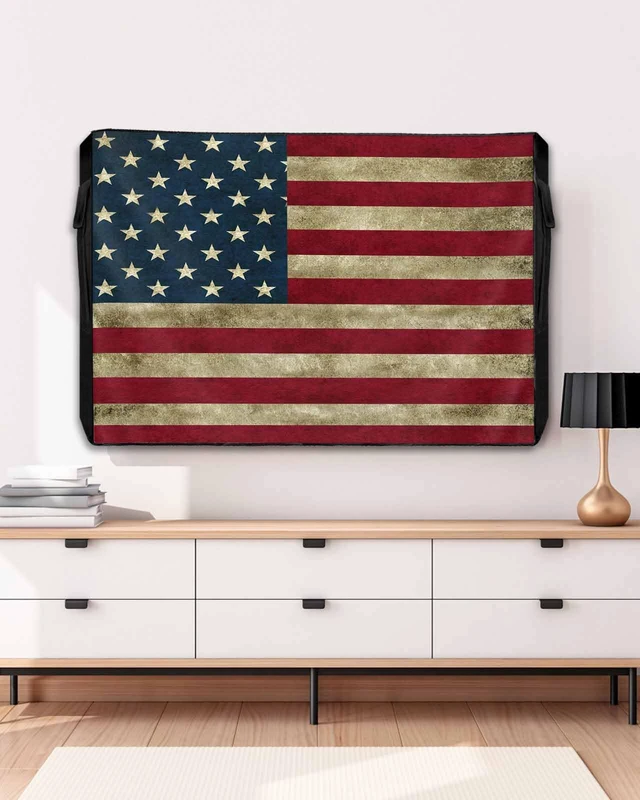 Alt view image 5 of 7 - American Flag Outdoor TV Cover 70 to 75 Inch Weatherproof, Vintage Red Stripes 600D Oxford TV Covers with Waterproof Zipper, USA Flag Outside Flat TV Screen Protector Size 68"W x 42"H x 4.5"D