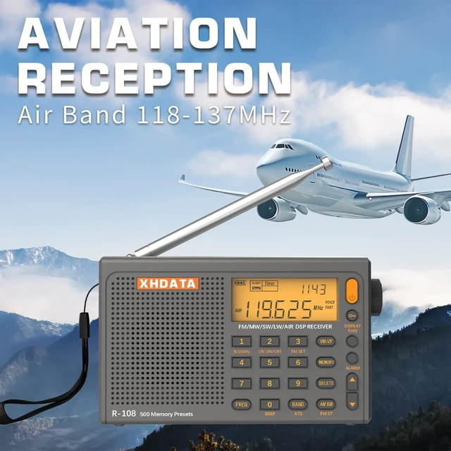 Alt view image 5 of 7 - R108 Portable Radio AM/FM/SW/LW/Airband Shortwave Radio Receiver Battery Operated Radio with Good Reception, Great Sound Speaker, FM Stereo, Alarm Clock, External Antenna (Grey)