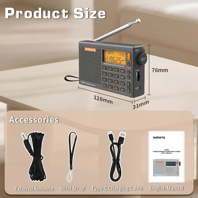 Alt view image 6 of 7 - R108 Portable Radio AM/FM/SW/LW/Airband Shortwave Radio Receiver Battery Operated Radio with Good Reception, Great Sound Speaker, FM Stereo, Alarm Clock, External Antenna (Grey)