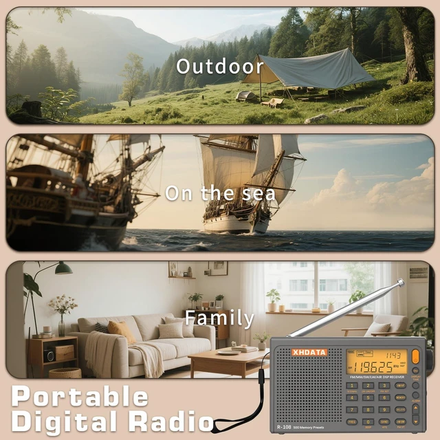 Alt view image 7 of 7 - R108 Portable Radio AM/FM/SW/LW/Airband Shortwave Radio Receiver Battery Operated Radio with Good Reception, Great Sound Speaker, FM Stereo, Alarm Clock, External Antenna (Grey)