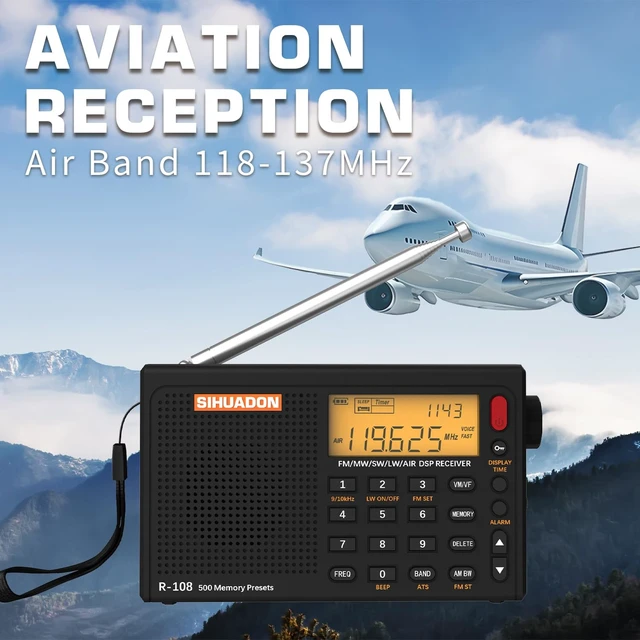 Alt view image 6 of 7 - R108 Portable Radio AM/FM/SW/LW/Airband Shortwave Receiver Battery Operated Radio with Good Reception, Great Sound Speaker, FM Stereo, External Antenna for Home and Outdoors (Black)