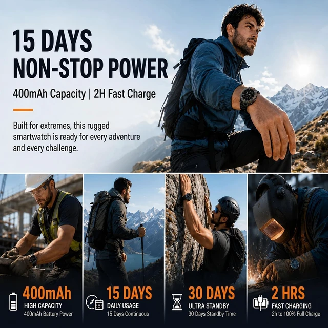 Alt view image 4 of 7 - Rugged Smart Watch for Men, 1.43" AMOLED 5ATM Waterproof, 2 Bands Bluetooth Calling, Fitness Tracker, 15-Day Battery, 178+ Sports Modes, Heart Rate, Sleep & SpO2 Monitor, For Android & iPhone
