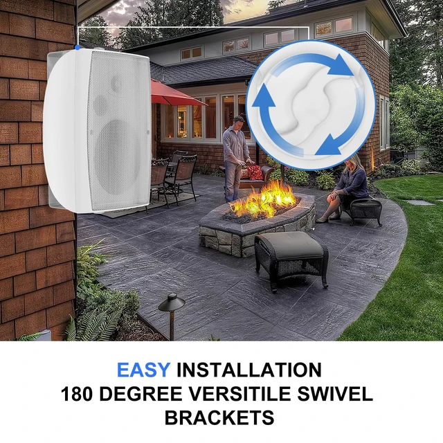 Alt view image 6 of 7 - 4" Passive Outdoor Speakers Waterproof Wired, 200W Wall Mount Speakers with Superior Sound,Dual Swivel Brackets for Patio/Deck/Backyard (Pair, White)