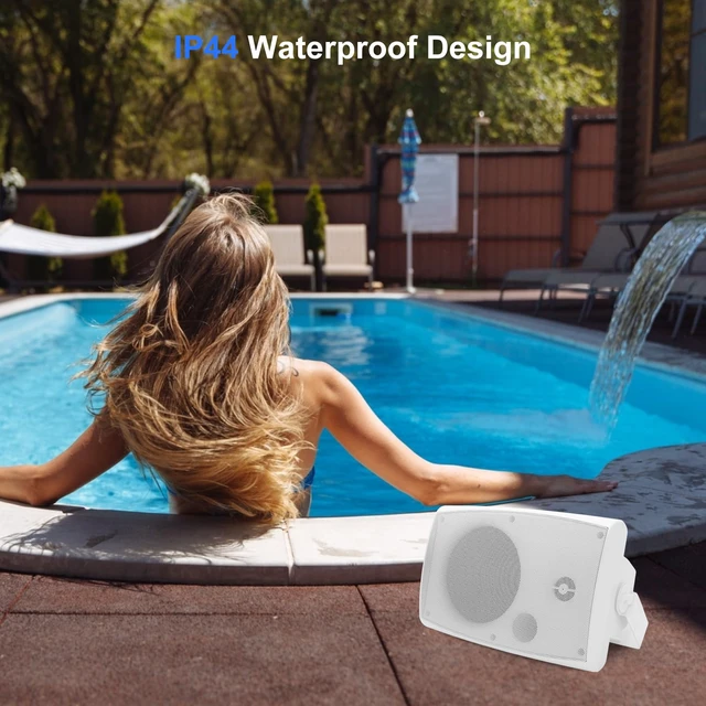 Alt view image 5 of 7 - 4" Passive Outdoor Speakers Waterproof Wired, 200W Wall Mount Speakers with Superior Sound,Dual Swivel Brackets for Patio/Deck/Backyard (Pair, White)