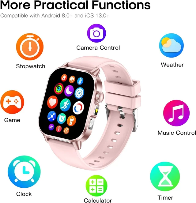 Alt view image 5 of 7 - Smart Watch for Men Women, Health Fitness Tracker with 24/7 Heart Rate Blood Oxygen Blood Pressure Sleep Tracking, Bluetooth Calls, 450mAh Battery, IP68 Waterproof Activity Tracker (Khaki)