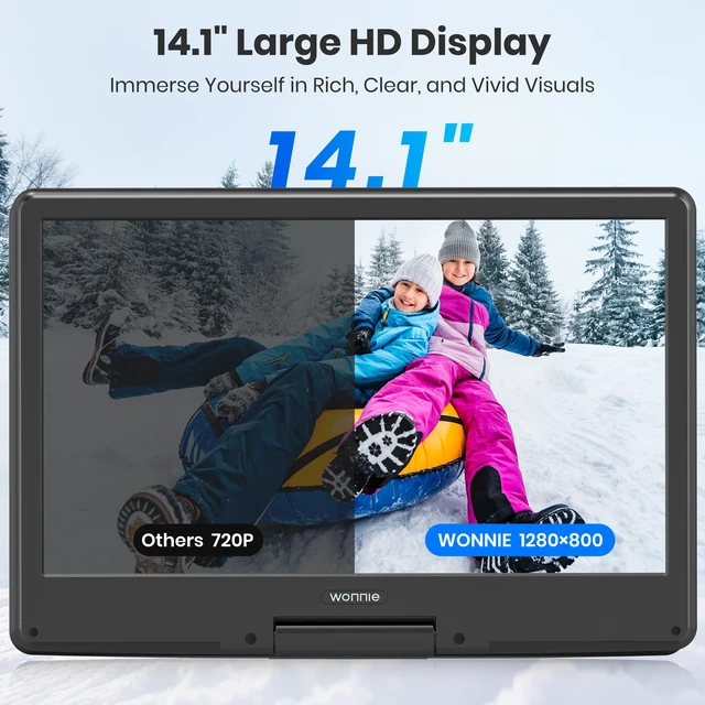Alt view image 2 of 7 - 16.5" Portable DVD Player with 14.1" Large HD Swivel Screen, 6 Hours Rechargeable Battery, DVD Player Portable Support MP4, MKV Video & USB/SD Card/Sync TV, High Volume Speaker, All Regions