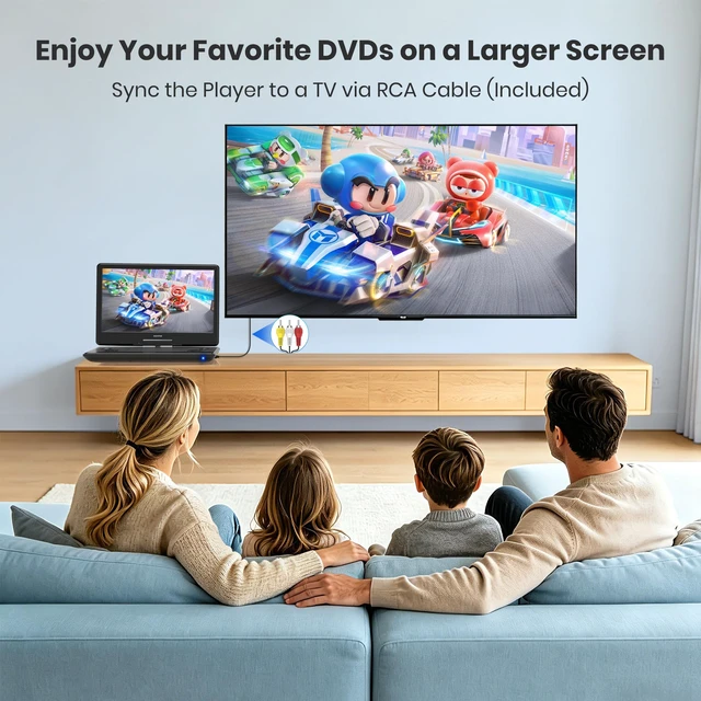 Alt view image 5 of 7 - 16.5" Portable DVD Player with 14.1" Large HD Swivel Screen, 6 Hours Rechargeable Battery, DVD Player Portable Support MP4, MKV Video & USB/SD Card/Sync TV, High Volume Speaker, All Regions