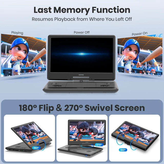 Alt view image 7 of 7 - 16.5" Portable DVD Player with 14.1" Large HD Swivel Screen, 6 Hours Rechargeable Battery, DVD Player Portable Support MP4, MKV Video & USB/SD Card/Sync TV, High Volume Speaker, All Regions