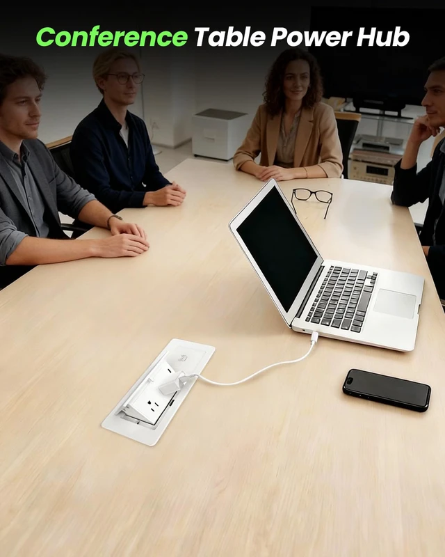 Alt view image 7 of 7 - Conference Table Power Hub 15W Wireless Charger PD20W Type-C, White USB A + USB C Fast Charging, 2AC Outlets, Pop up Outlet, 6ft Cord, for Kitchen Countertop Conference Room