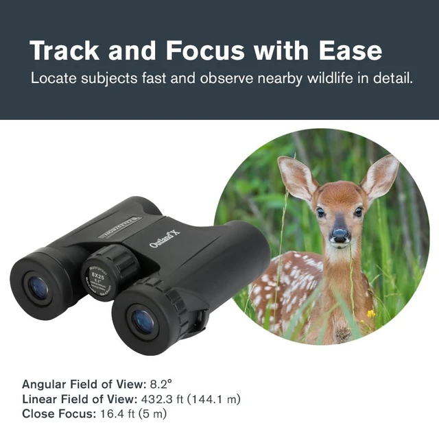 Alt view image 6 of 7 - Outland X 8x25 Pocket Binoculars for Travel & Sports Pocket-Sized Performance Binocular, 8x Magnification, Rubber-Armored Body, Waterproof, BaK-4 Prisms, Multi-Coated Optics