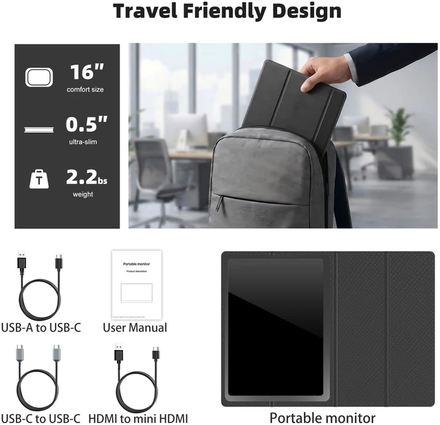 Alt view image 6 of 7 - 16" Portable Gaming Monitor 144Hz 1920x1200 IPS HDR USB-C Ultra-Smooth Gaming Monitor Low Blue Light & Flicker-Free Second Screen for Laptop MacBook PC PS5 Xbox Switch