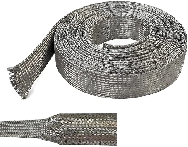 Main image of 1/8" Tinned Copper Metal Braid Sleeving Flexible EMI RFI Shielding Wire Mesh (0.08" Diameter) - 100 Feet