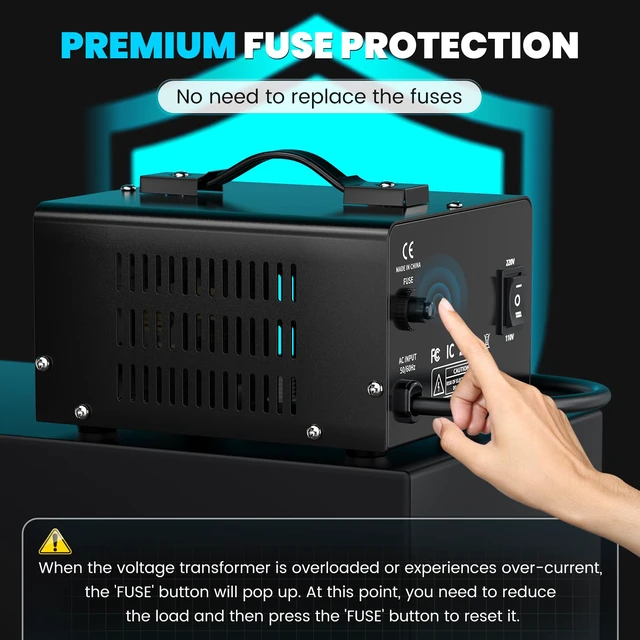 Alt view image 7 of 7 - 1000W Voltage Converter Transformer(110V to 220V or 220V to 110V) Step Up/Down Converter 110/120 Volt - 220/240 Volt w/US Power Cord,Circuit Breaker Protection, LCD Screen Display