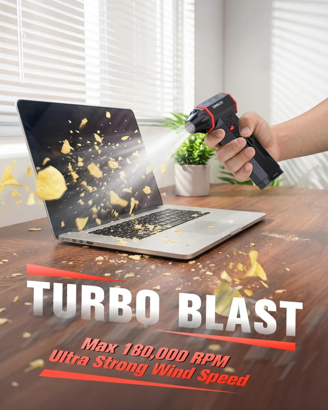 Alt view image 3 of 7 - F5S Compressed Air Duster, 180000RPM Super Power, 3-Speed Adjustable 4 Nozzles, Deep Cleaning for PC, Keyboard, Car&Home, Rechargeable Electric Handheld Blower Replaces Canned Air