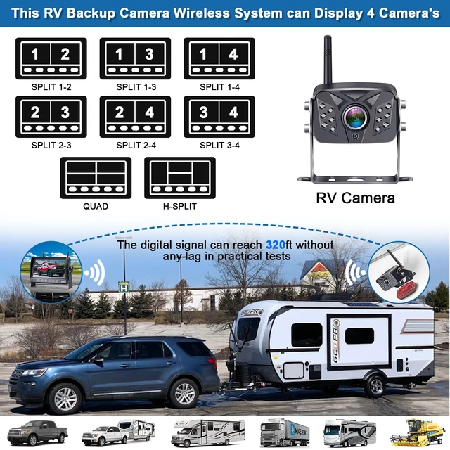 Alt view image 3 of 7 - RV Backup Camera Wireless HD 1080P Waterproof Dual Antennas Digital Signals Rear View System for Trailers Trucks Motorhomes 4 Channels 7'' Touch Key DVR Monitoring Night Vision R12
