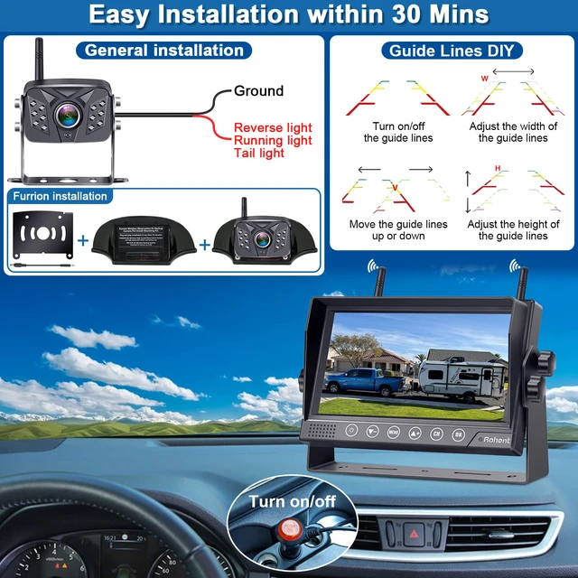 Alt view image 4 of 7 - RV Backup Camera Wireless HD 1080P Waterproof Dual Antennas Digital Signals Rear View System for Trailers Trucks Motorhomes 4 Channels 7'' Touch Key DVR Monitoring Night Vision R12
