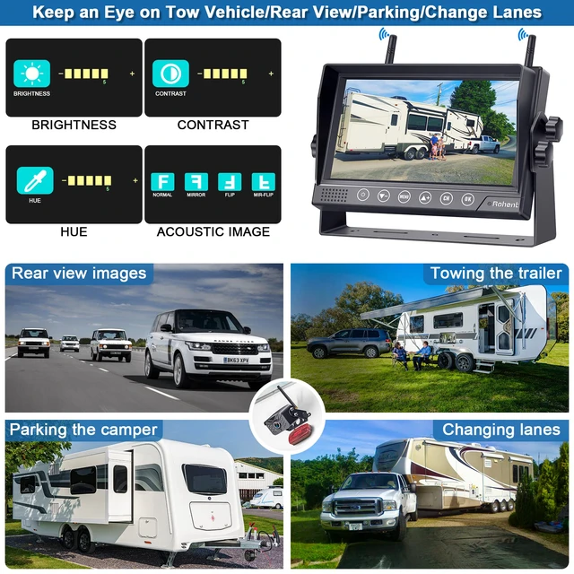 Alt view image 7 of 7 - RV Backup Camera Wireless HD 1080P Waterproof Dual Antennas Digital Signals Rear View System for Trailers Trucks Motorhomes 4 Channels 7'' Touch Key DVR Monitoring Night Vision R12
