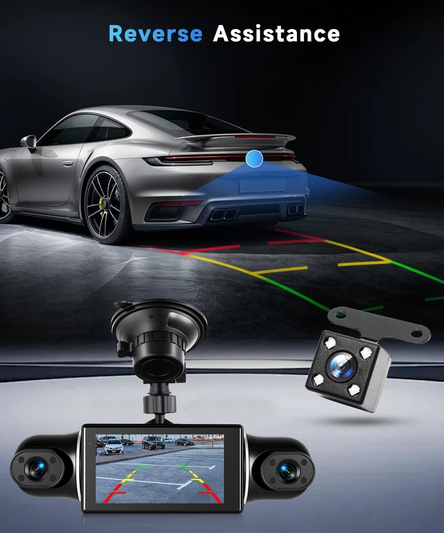 Alt view image 6 of 7 - 4 Channel 360 Dash Cam Front Rear Inside Left Right 3 Inch 2K Car Dash Camera with WiFi Night Vision Motion Detection 24H Parking Mode Loop Recording Reverse Monitor Without 64G TF Card