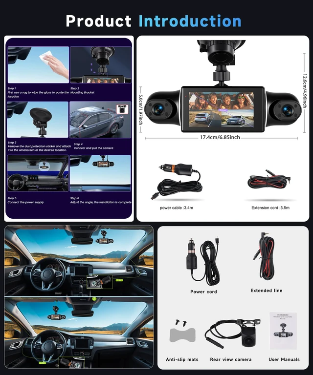 Alt view image 7 of 7 - 4 Channel 360 Dash Cam Front Rear Inside Left Right 3 Inch 2K Car Dash Camera with WiFi Night Vision Motion Detection 24H Parking Mode Loop Recording Reverse Monitor Without 64G TF Card