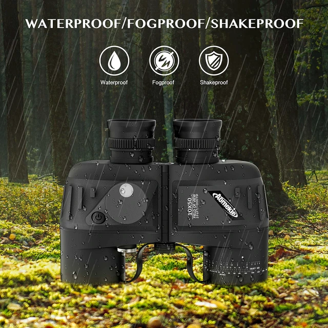 Alt view image 6 of 7 - 10x50 Waterproof Marine Binoculars for Adults with Rangefinder Compass BAK4 Prism FMC Lens for Birdwatching Hunting Boating Fishing Water Sports(Black)