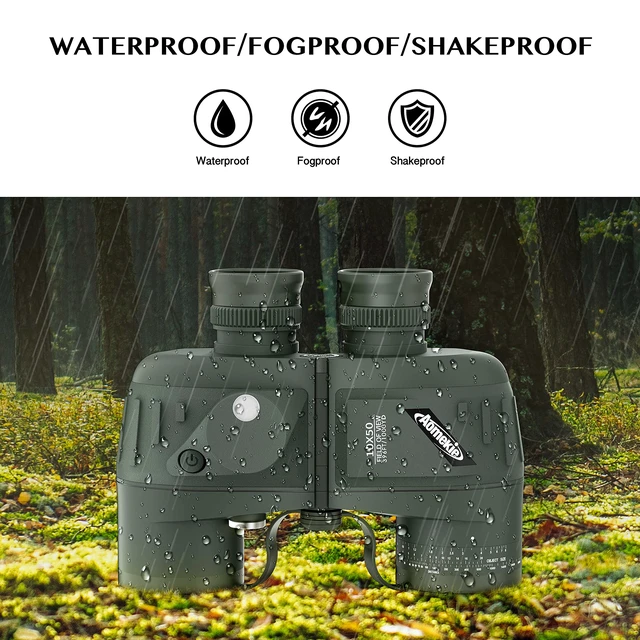 Alt view image 6 of 7 - 10x50 Waterproof Marine Binoculars for Adults with Rangefinder Compass BAK4 Prism FMC Lens for Birdwatching Hunting Boating Fishing Water Sports(Green)