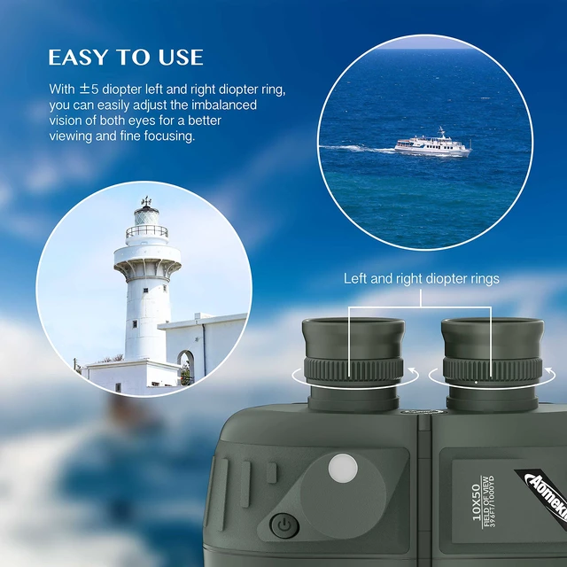 Alt view image 7 of 7 - 10x50 Waterproof Marine Binoculars for Adults with Rangefinder Compass BAK4 Prism FMC Lens for Birdwatching Hunting Boating Fishing Water Sports(Green)