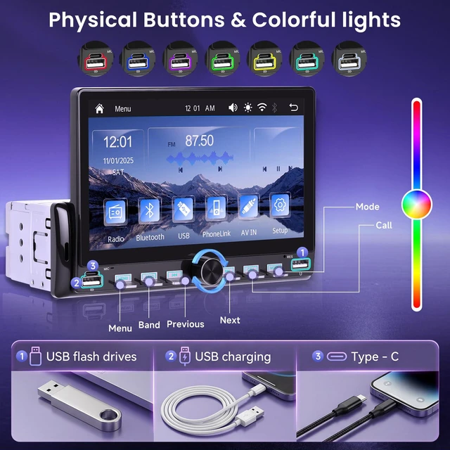 Alt view image 7 of 7 - Single Din Car Stereo with Wireless A-pple Carplay Android Auto You-Tube, 7" IPS Touch Screen Car Radio 1 Din with Piano Keys Support Backup Camera Mirror Link Bluetooth FM USB EQ SWC