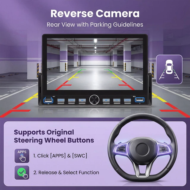 Alt view image 6 of 7 - Single Din Car Stereo with Wireless A-pple Carplay Android Auto You-Tube, 7" IPS Touch Screen Car Radio 1 Din with Piano Keys Support Backup Camera Mirror Link Bluetooth FM USB EQ SWC