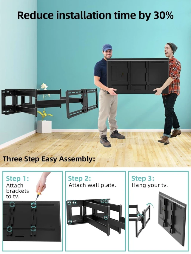 Alt view image 6 of 7 - Long Arm Heavy Duty Full Motion TV Wall Mount for 4295 TVs 40.9extension, Hold 179 Lbs, Pre-Assembled With 6 Articulating Arms, swivel&tilt, fits 16/18studs, Max Vesa 800x400mm