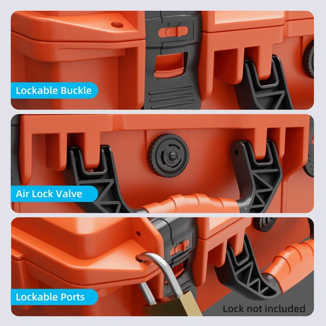 Alt view image 5 of 6 - Starlink Mini Case IP67, Dual Lock for Outdoor (Orange) Starlink Mini Bag; Starlink Mini Hard Case Dual Lock + Padlock-Ready; Air Valve;Foam interior; for Camping/Hiking