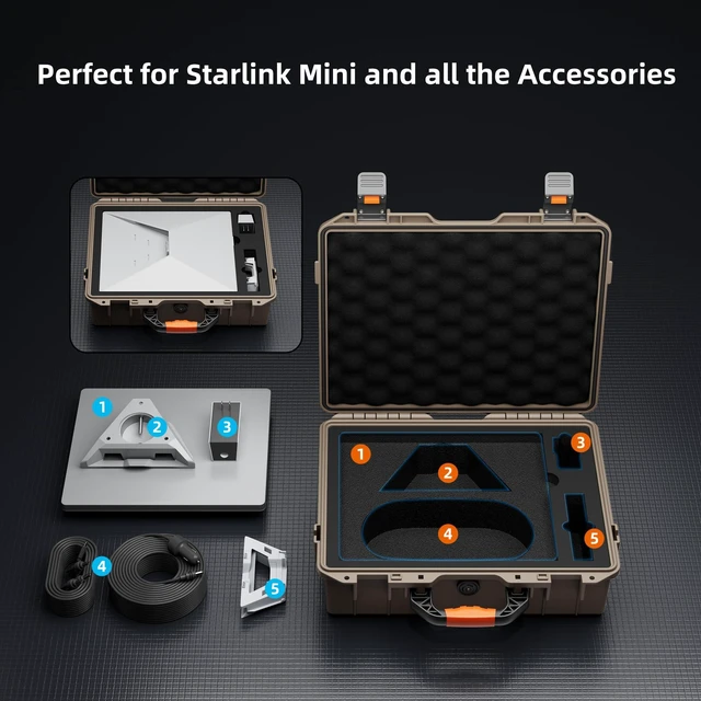 Alt view image 2 of 6 - Starlink Mini Hard Case, Khaki Waterproof Shockproof Travel Bag for Starlink Mini Accessories, Internal Soft Foam Padding to Prevent Shocks & Scratches, Portable Carrying