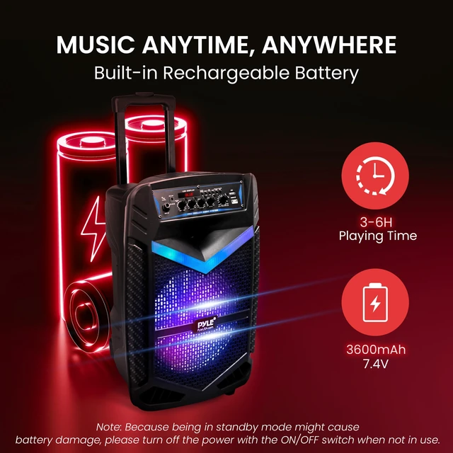 Alt view image 5 of 7 - Portable Bluetooth PA Speaker System - 600W Rechargeable Outdoor Bluetooth Speaker Portable PA System w/ 10 Subwoofer 1 Tweeter, Recording Function, Mic In Party Lights USB/SD Radio
