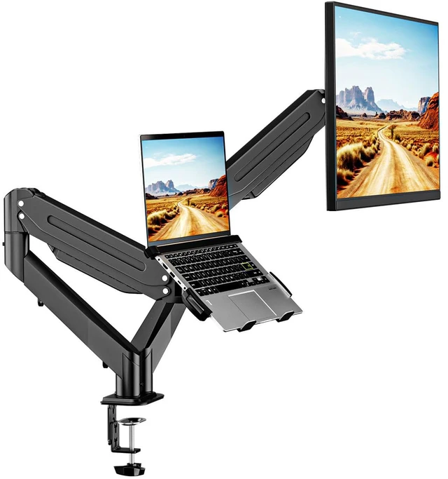 Main image of Monitor Laptop Mount Stand, 2 in 1 Function Dual Monitor Arms Desk Mount for 13"-18" Notebook and 17"-32" Monitor with Laptop Tray,Holds up to 22lbs