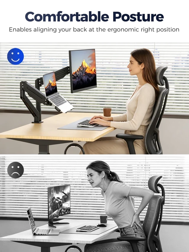 Alt view image 7 of 7 - Monitor Laptop Mount Stand, 2 in 1 Function Dual Monitor Arms Desk Mount for 13"-18" Notebook and 17"-32" Monitor with Laptop Tray,Holds up to 22lbs