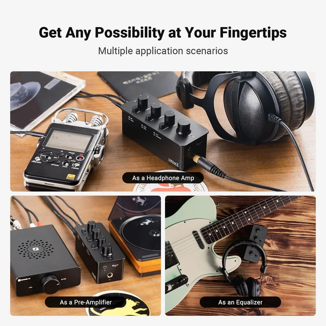 Alt view image 7 of 7 - SK01 Headphone Amplifier Equalizer Preamp with Bass Midrange Treble Tone Control and Loudness Compensation Portable Class A Analog Amp for Electric Guitar Instrument with 3.5mm 6.35mm Jacks
