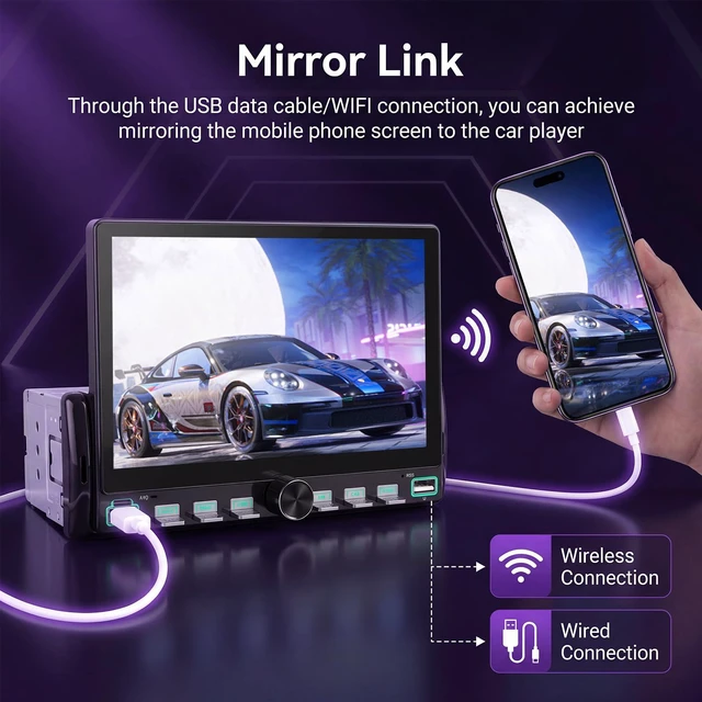Alt view image 3 of 7 - Single Din Car Stereo with Wireless A-pple Carplay Android Auto You-Tube, 7" IPS Touch Screen Car Radio 1 Din with Piano Keys Support Backup Camera Mirror Link Bluetooth FM USB EQ SWC