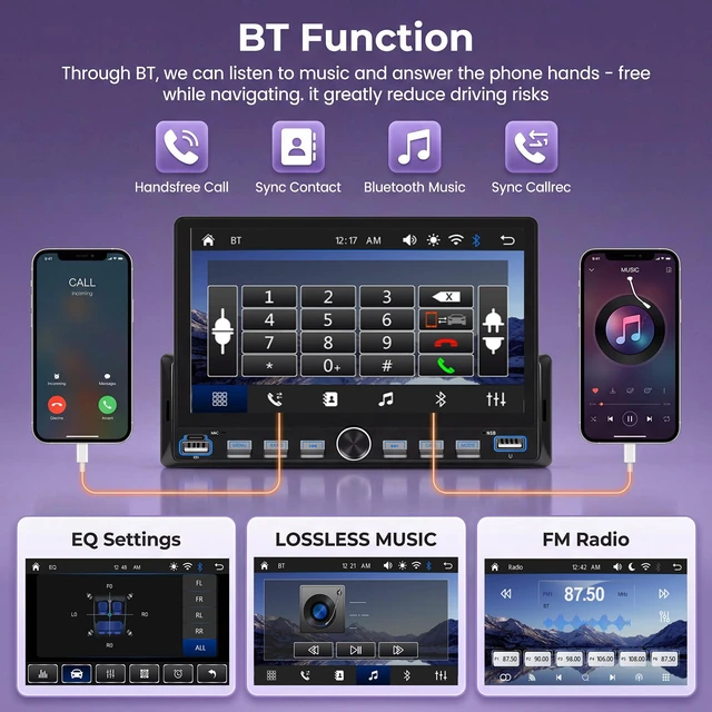 Alt view image 4 of 7 - Single Din Car Stereo with Wireless A-pple Carplay Android Auto You-Tube, 7" IPS Touch Screen Car Radio 1 Din with Piano Keys Support Backup Camera Mirror Link Bluetooth FM USB EQ SWC