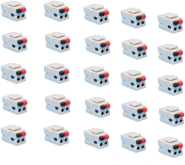 Main image of 25 Pack Spring Loaded Speaker Keystone Jack, Female to Female Spring Loaded Speaker Keystone Jack for Home Theater Wall Plates, Female to Female Audio Connector, White, 25 Pack