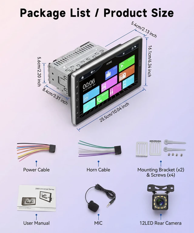Alt view image 6 of 6 - 10.1 inch Single Din Car Stereo Radio CarPlay Android Auto Mirror Link, Detachable IPS Touch Screen Car Radio with Bluetooth FM/EQ/USB/SWC/MIC Car Audio Receiver AHD Backup Camera